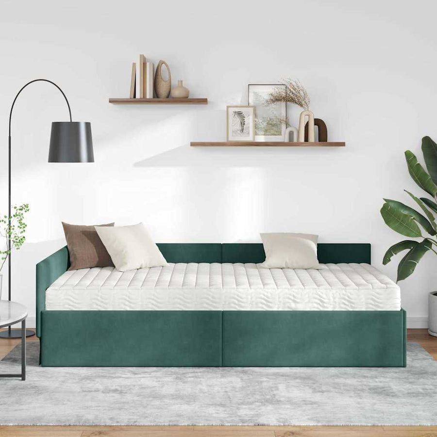 Hoekbedframe Met Matras Anders 2 Pcs Groen Fluweel 90 x 190 cm Donkergroen