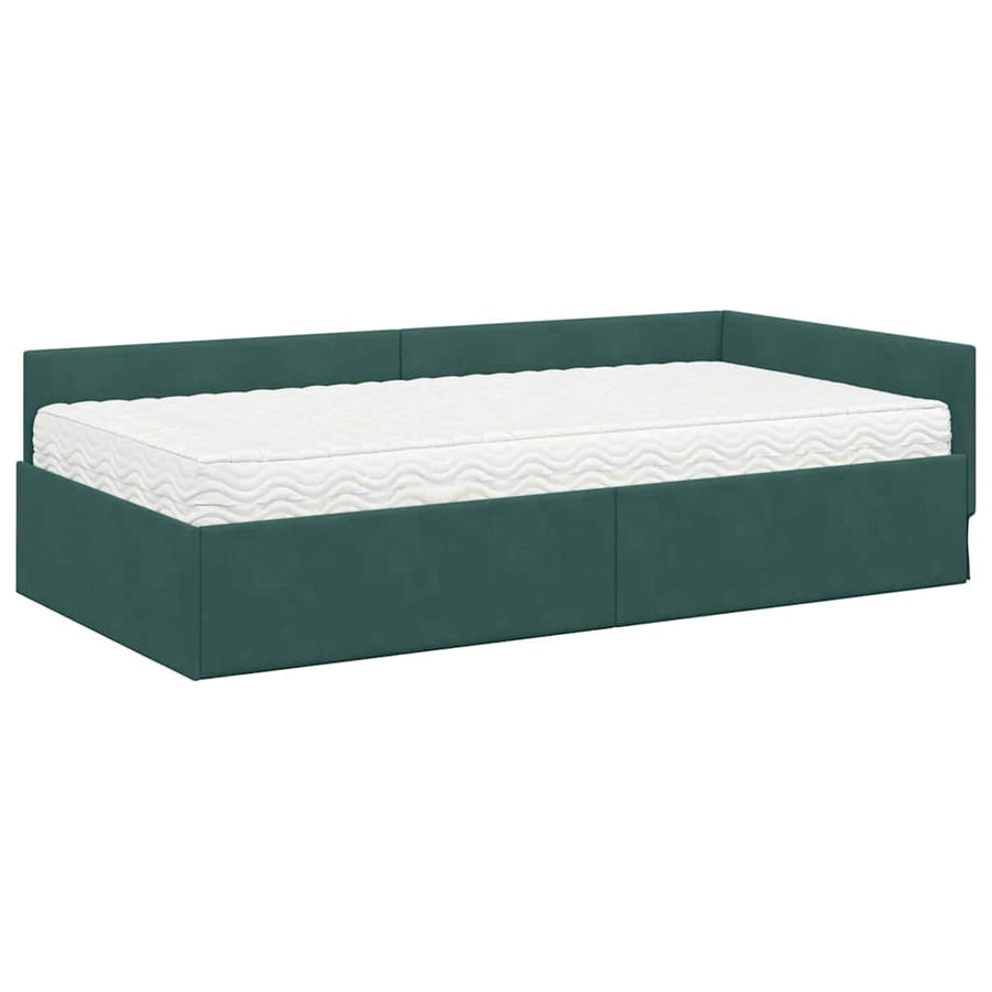 Hoekbedframe Met Matras Anders 2 Pcs Groen Fluweel 90 x 190 cm Donkergroen