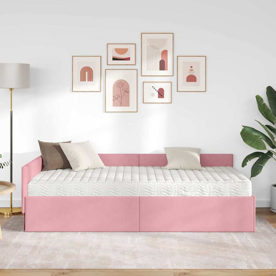 Hoekbedframe met Matras Anders 2 pcs Grijs Fluweel