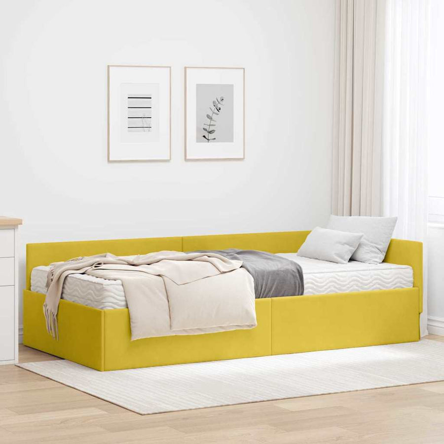 Hoekbedframe Met Matras Anders 2 Pcs Groen Fluweel 90 x 190 cm Geel
