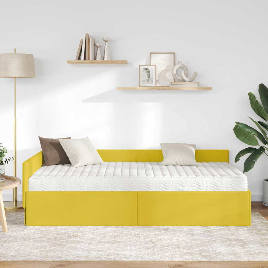 Hoekbedframe Met Matras Anders 2 Pcs Groen Fluweel 90 x 190 cm Geel