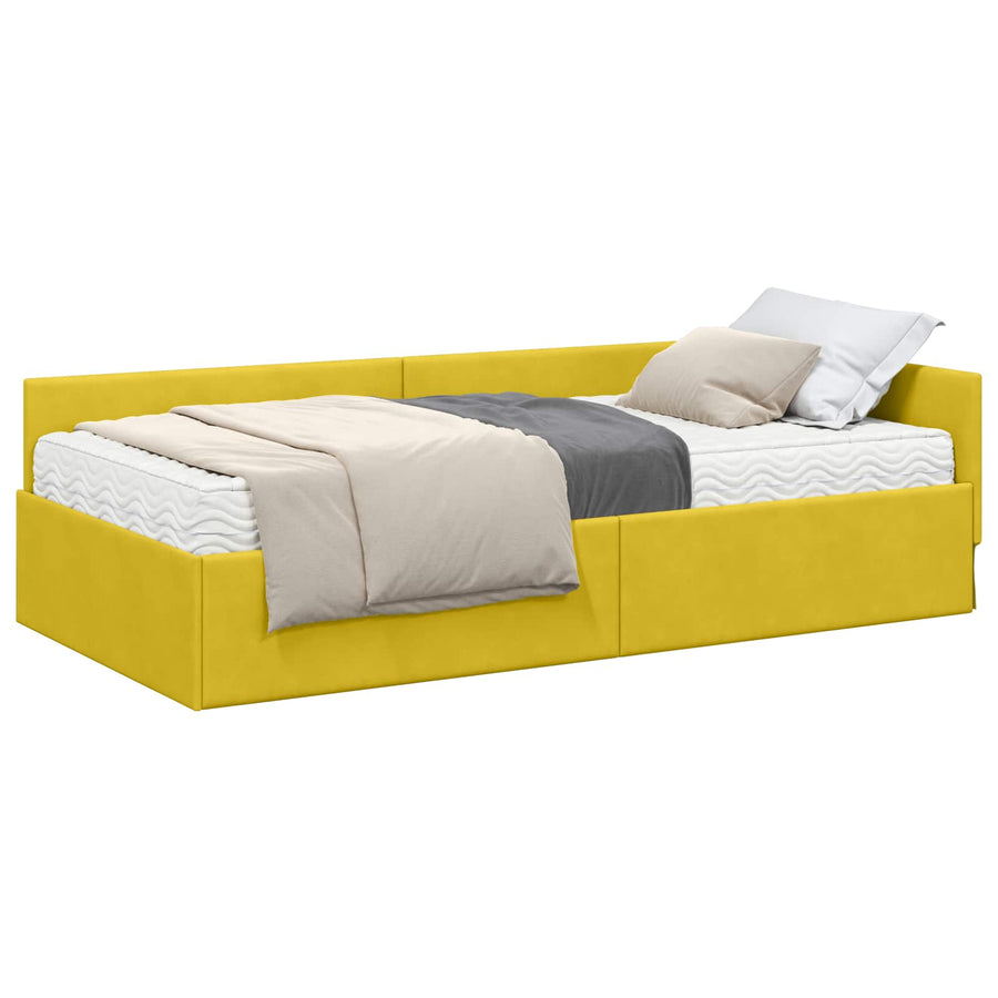 Hoekbedframe Met Matras Anders 2 Pcs Groen Fluweel 90 x 190 cm Geel
