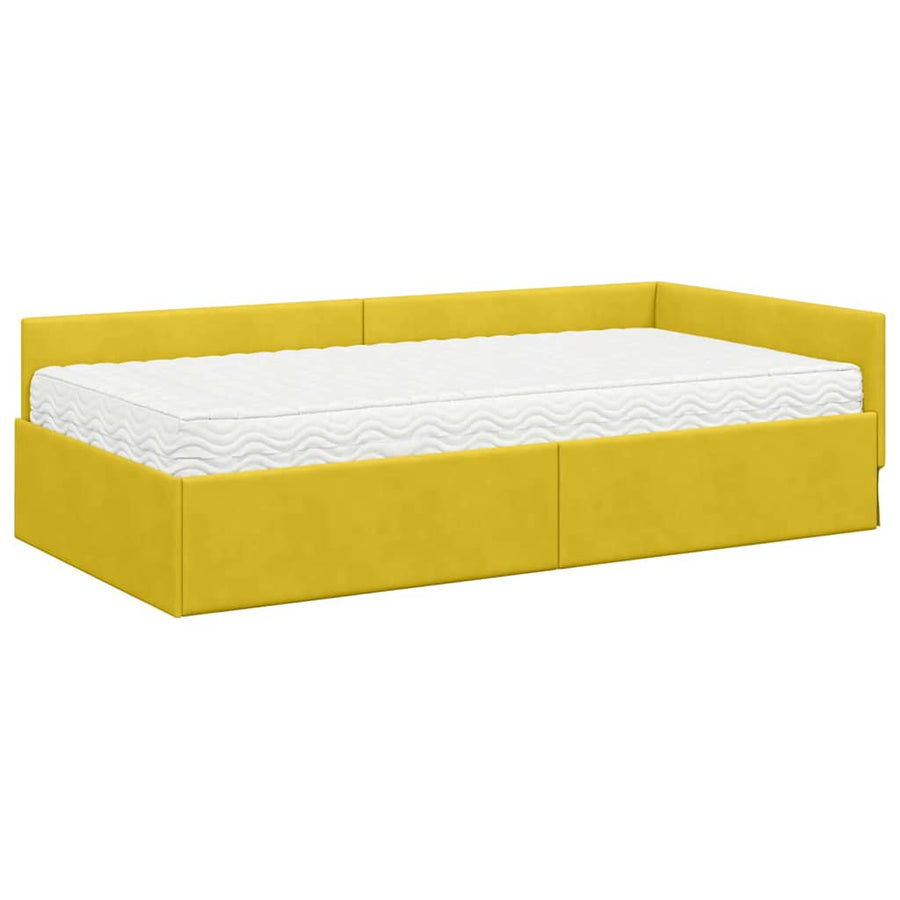 Hoekbedframe Met Matras Anders 2 Pcs Groen Fluweel 90 x 190 cm Geel
