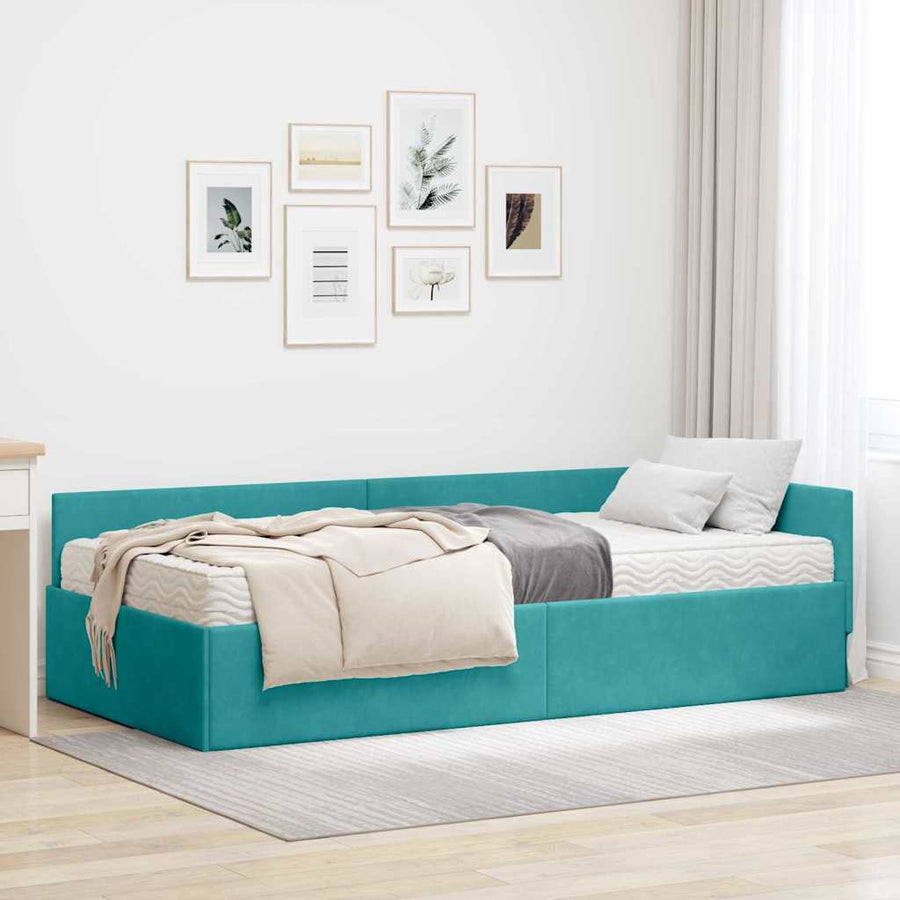 Hoekbedframe Met Matras Anders 2 Pcs Groen Fluweel 90 x 190 cm Turquoise