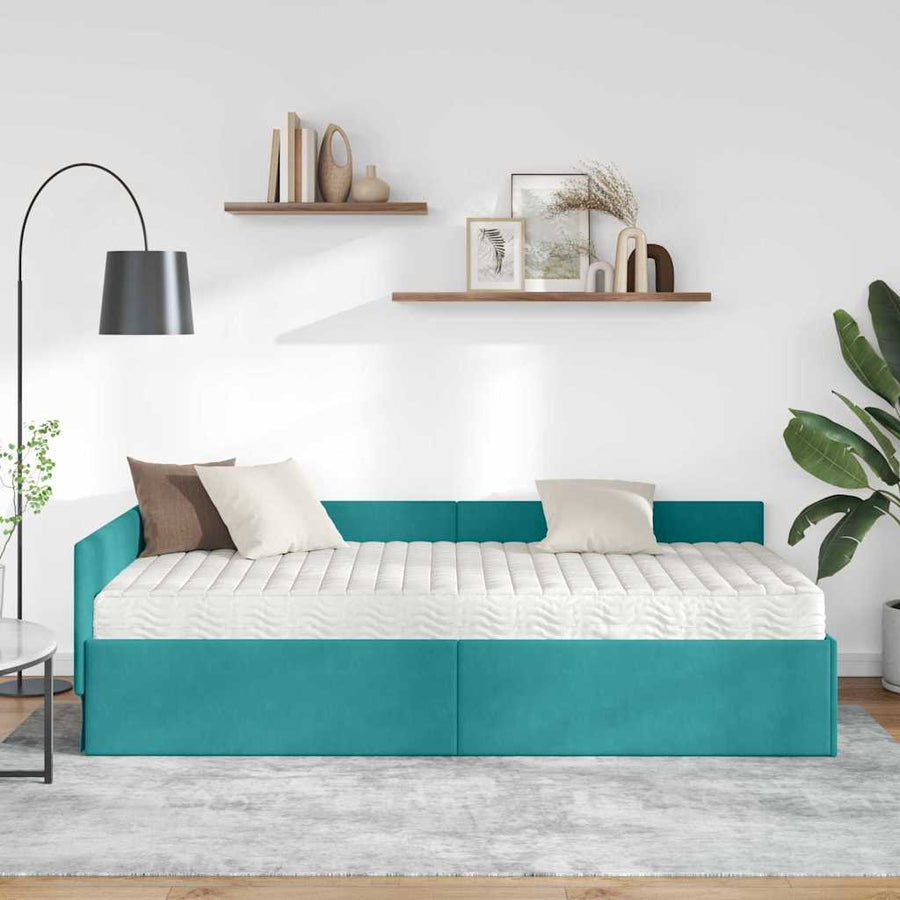 Hoekbedframe Met Matras Anders 2 Pcs Groen Fluweel 90 x 190 cm Turquoise