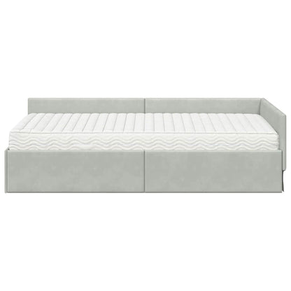 Hoekbedframe Met Matras Anders 2 Pcs Fluweel 90 x 200 cm Lichtgrijs