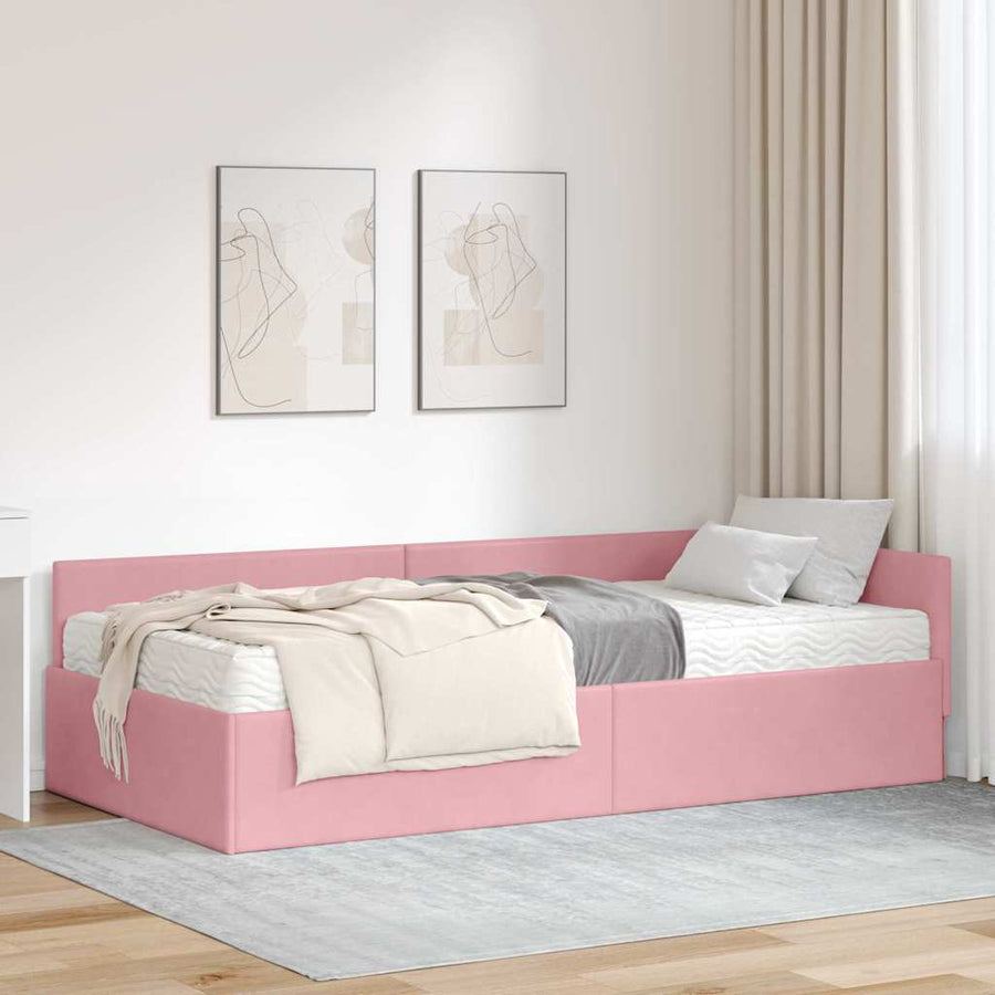 Hoekbedframe met Matras Anders 2 pcs Grijs Fluweel
