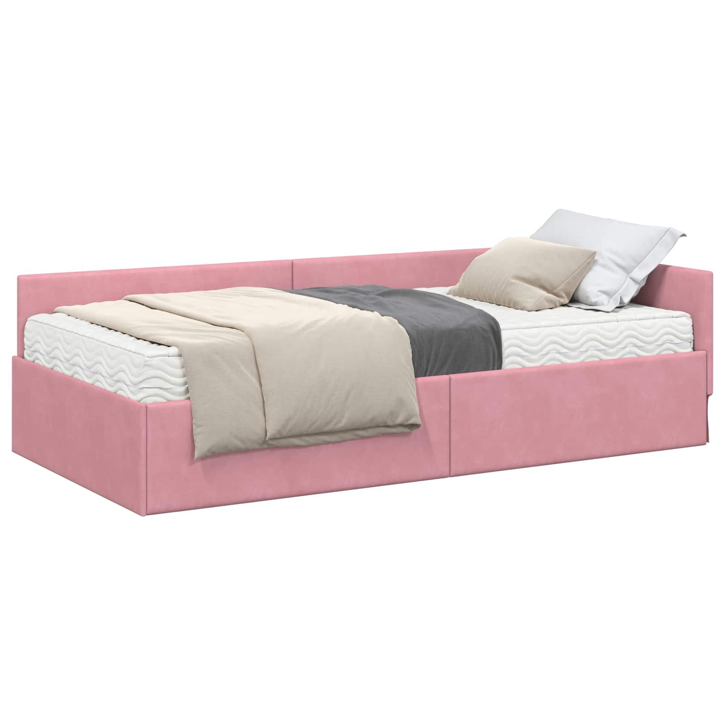 Hoekbedframe met Matras Anders 2 pcs Grijs Fluweel