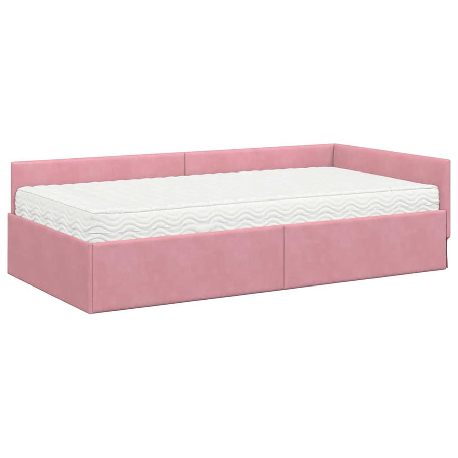 Hoekbedframe met Matras Anders 2 pcs Grijs Fluweel
