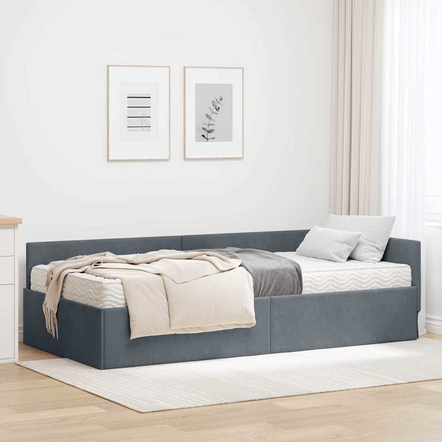 Hoekbedframe Met Matras Anders 2 Pcs Grijs Fluweel 100 x 200 cm Donkergrijs