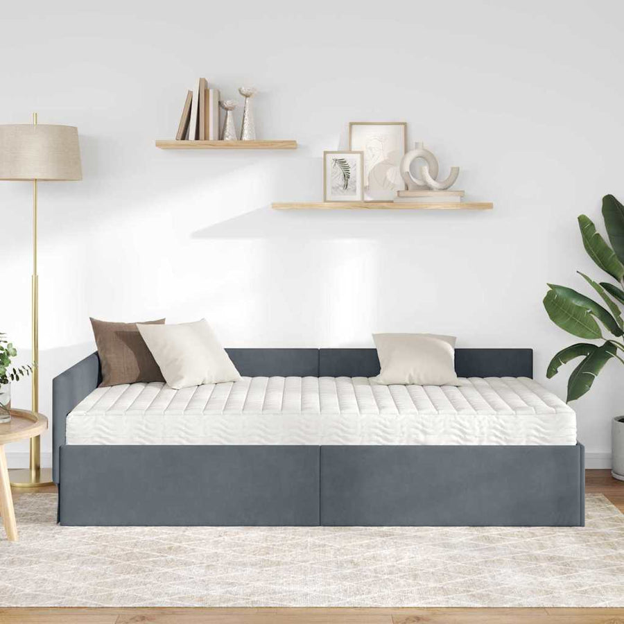 Hoekbedframe Met Matras Anders 2 Pcs Grijs Fluweel 100 x 200 cm Donkergrijs