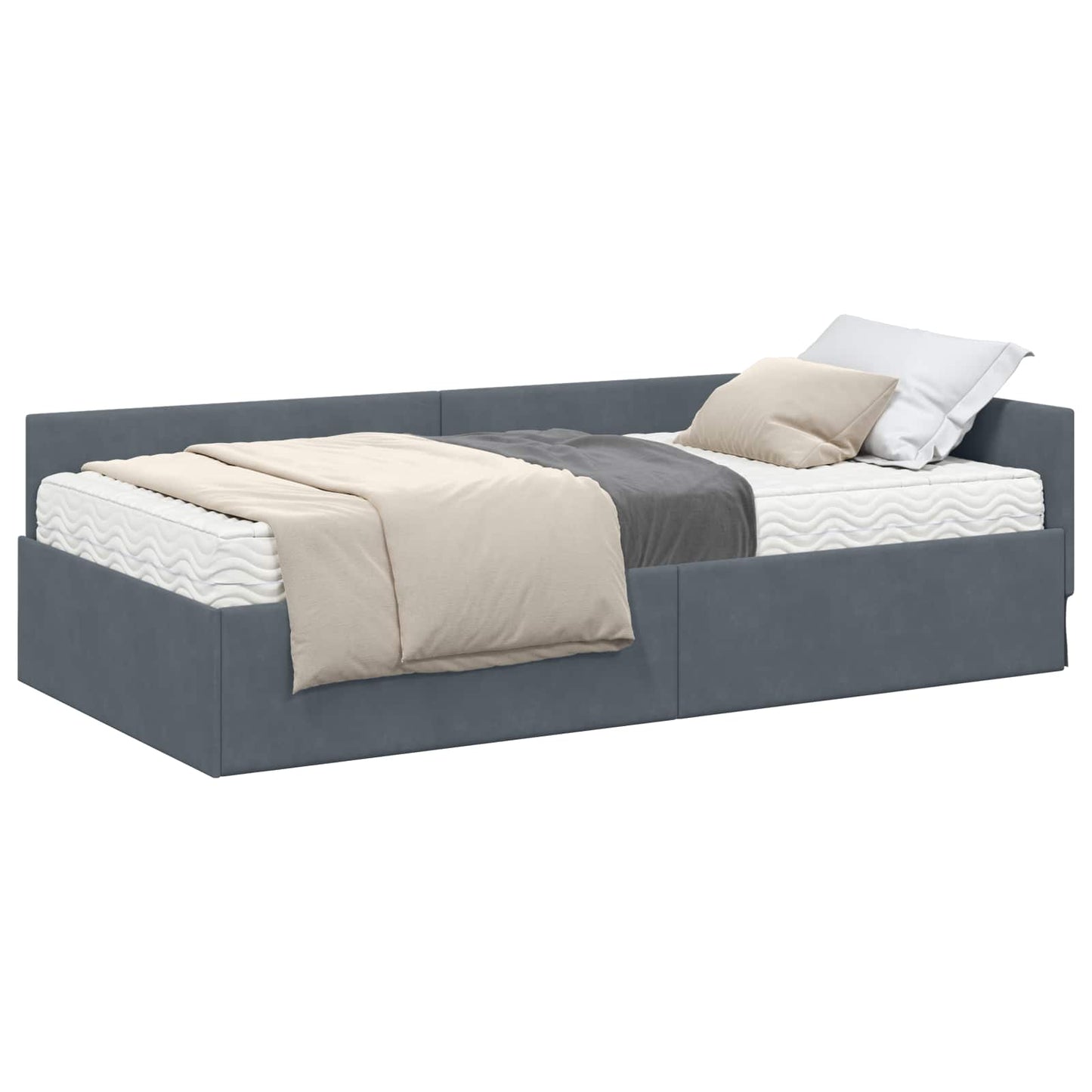 Hoekbedframe Met Matras Anders 2 Pcs Grijs Fluweel 100 x 200 cm Donkergrijs