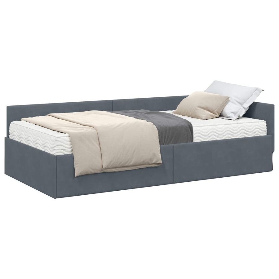 Hoekbedframe Met Matras Anders 2 Pcs Grijs Fluweel 100 x 200 cm Donkergrijs