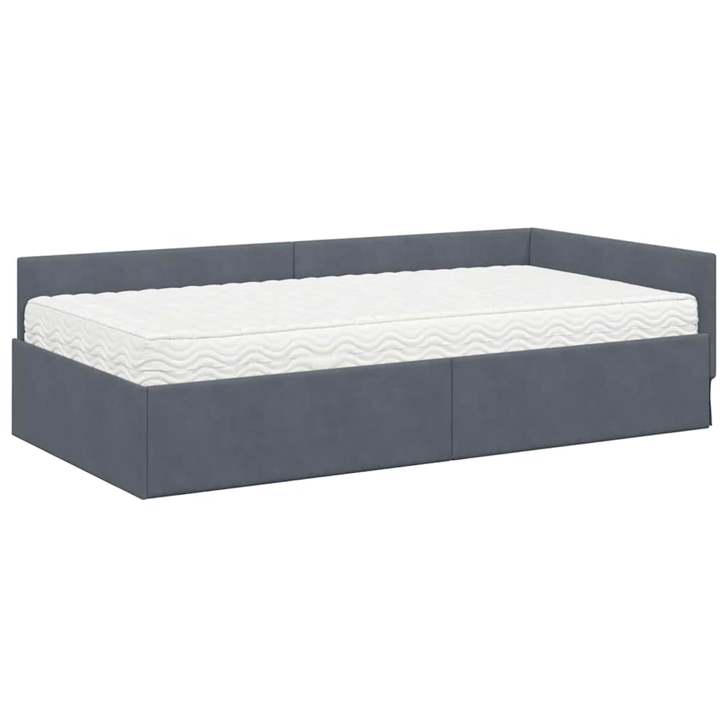 Hoekbedframe Met Matras Anders 2 Pcs Grijs Fluweel 100 x 200 cm Donkergrijs