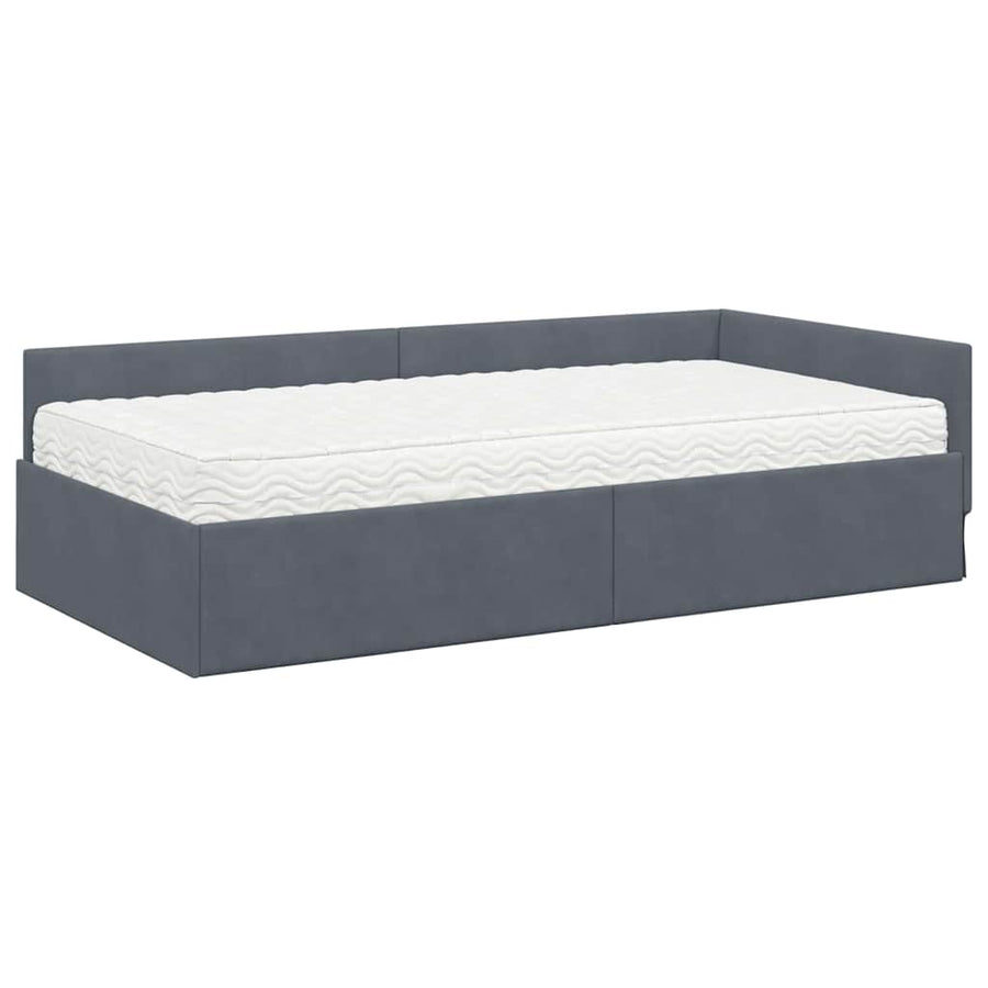 Hoekbedframe Met Matras Anders 2 Pcs Grijs Fluweel 100 x 200 cm Donkergrijs