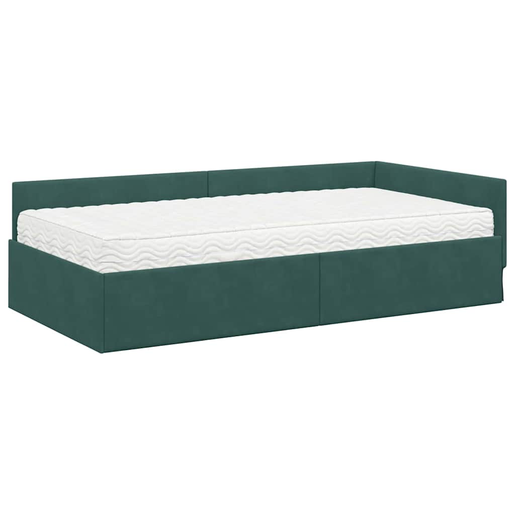 Hoekbedframe Met Matras Anders 2 Pcs Groen Fluweel 100 x 200 cm Donkergroen