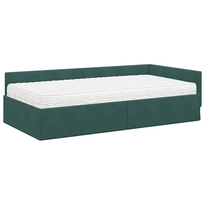 Hoekbedframe Met Matras Anders 2 Pcs Groen Fluweel 100 x 200 cm Donkergroen