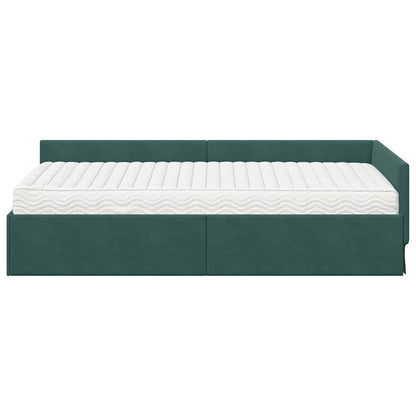 Hoekbedframe Met Matras Anders 2 Pcs Groen Fluweel 100 x 200 cm Donkergroen