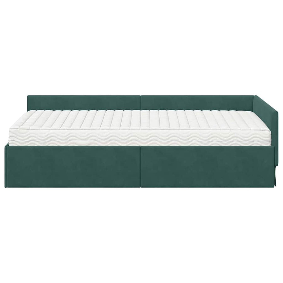 Hoekbedframe Met Matras Anders 2 Pcs Groen Fluweel 100 x 200 cm Donkergroen