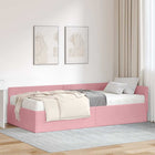 Hoekbedframe met matras 100x200 cm grijs fluweel roze