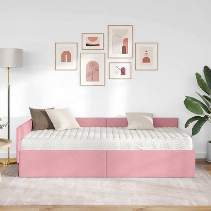 Hoekbedframe Met Matras Anders 2 Pcs Grijs Fluweel 100 x 200 cm Roze