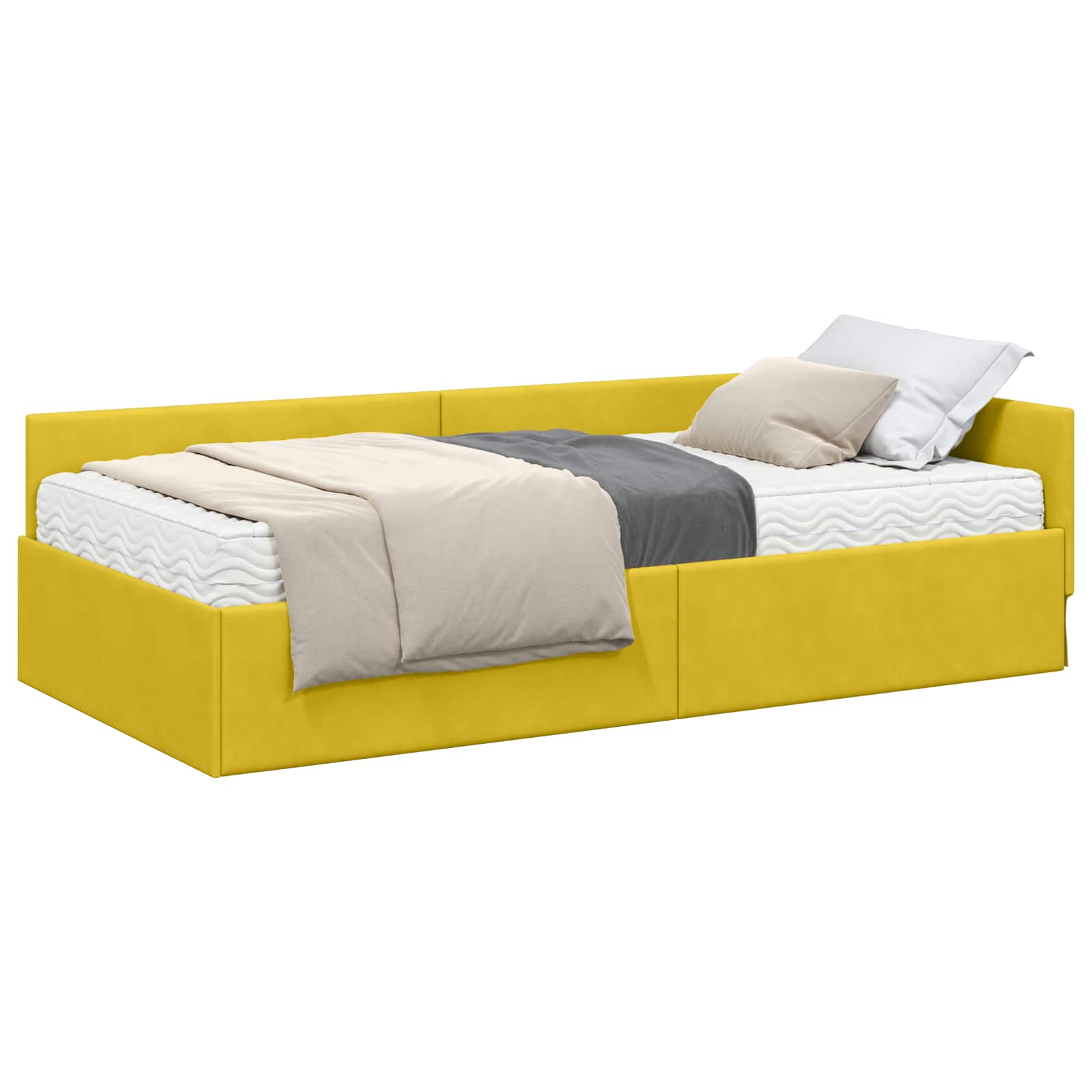 Hoekbedframe Met Matras Anders 2 Pcs Fluweel 100 x 200 cm Geel