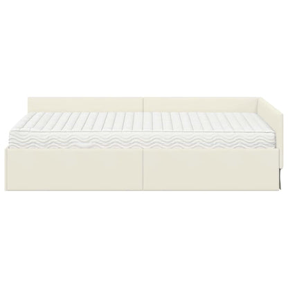 Hoekbedframe Met Matras Anders 2 Pcs Fluweel 100 x 200 cm Crème