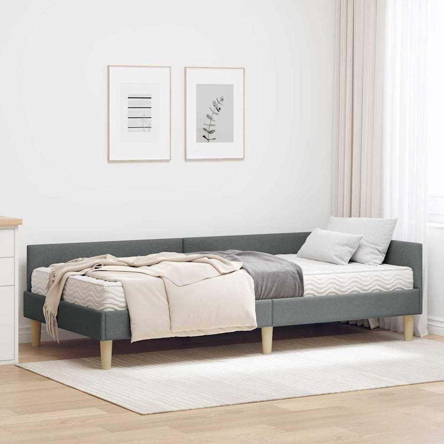 Hoekbedframe Met Matras Anders Met Hoofdeinde 2 Pcs Grijs Stof 80 x 200 cm Donkergrijs