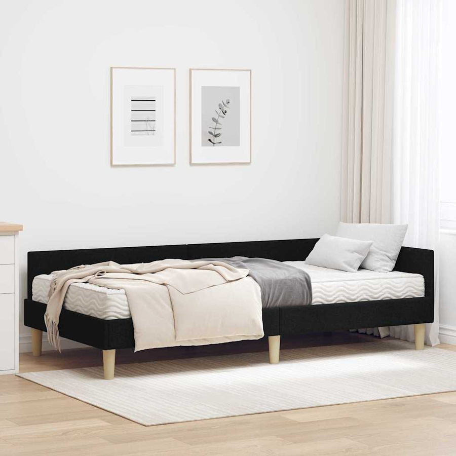 Hoekbedframe Met Matras Anders Met Hoofdeinde 2 Pcs Groen Stof 80 x 200 cm Zwart
