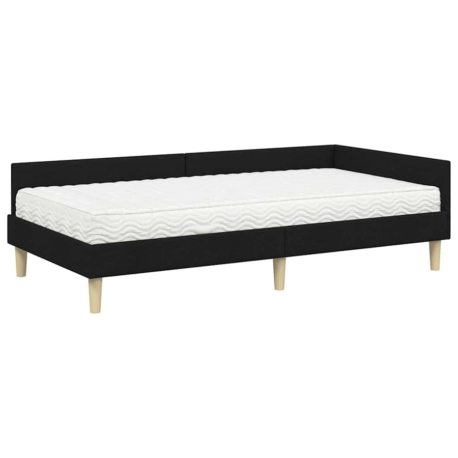 Hoekbedframe Met Matras Anders Met Hoofdeinde 2 Pcs Groen Stof 80 x 200 cm Zwart