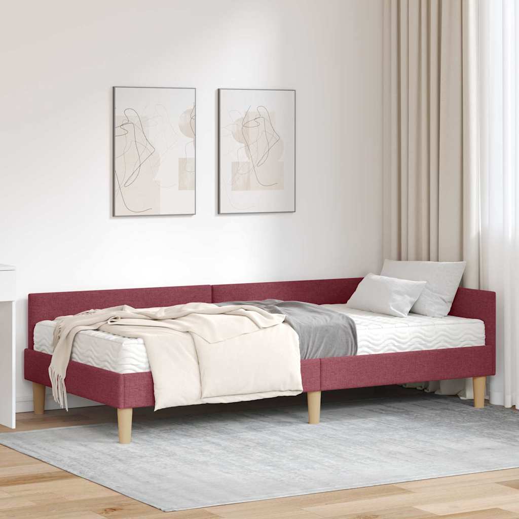 Hoekbedframe Met Matras Anders Met Hoofdeinde 2 Pcs Grijs Stof 80 x 200 cm Wijnrood