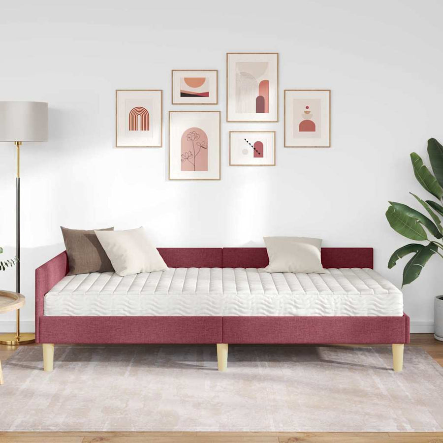 Hoekbedframe Met Matras Anders Met Hoofdeinde 2 Pcs Grijs Stof 80 x 200 cm Wijnrood