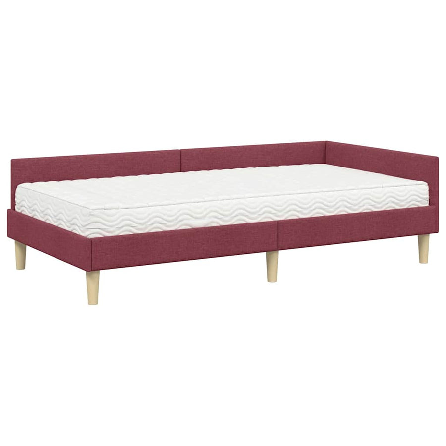 Hoekbedframe Met Matras Anders Met Hoofdeinde 2 Pcs Grijs Stof 80 x 200 cm Wijnrood