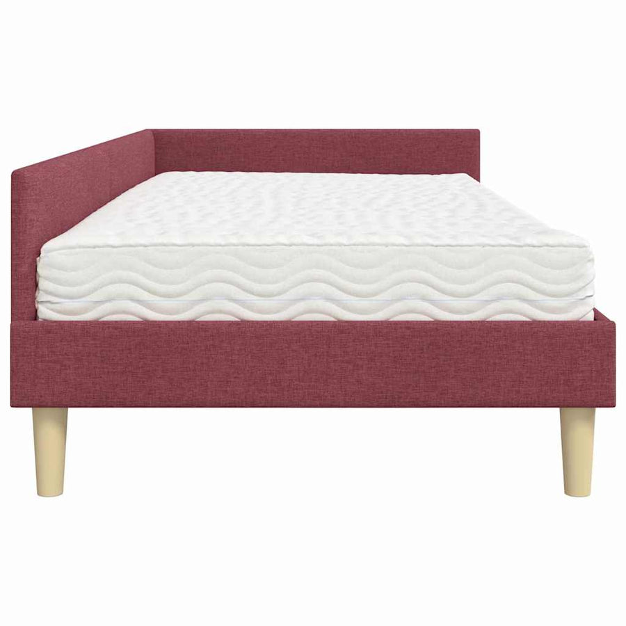 Hoekbedframe Met Matras Anders Met Hoofdeinde 2 Pcs Grijs Stof 80 x 200 cm Wijnrood