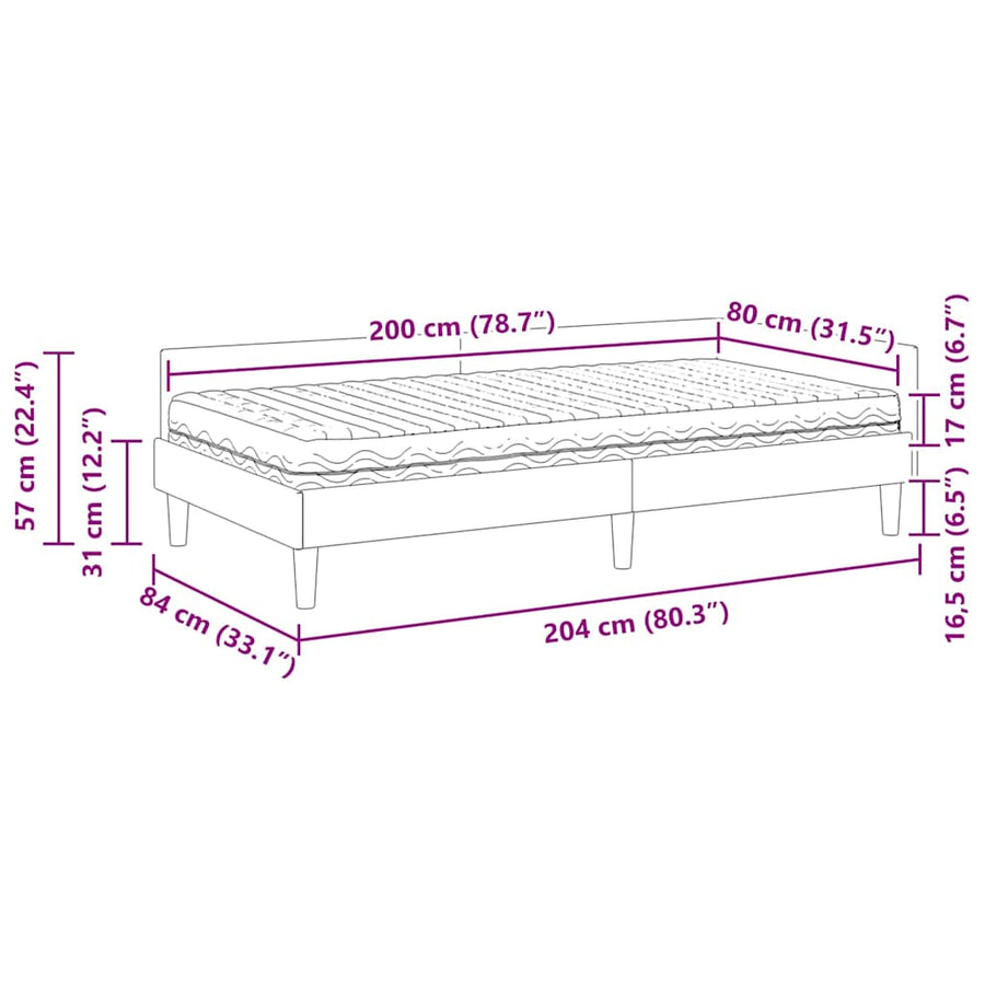 Hoekbedframe Met Matras Anders Met Hoofdeinde 2 Pcs Grijs Stof 80 x 200 cm Wijnrood