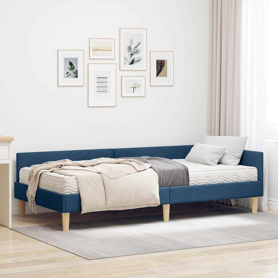 Hoekbedframe Met Matras Anders Met Hoofdeinde 2 Pcs Stof 80 x 200 cm Blauw