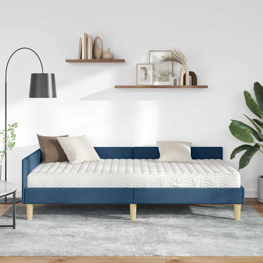 Hoekbedframe Met Matras Anders Met Hoofdeinde 2 Pcs Stof 80 x 200 cm Blauw