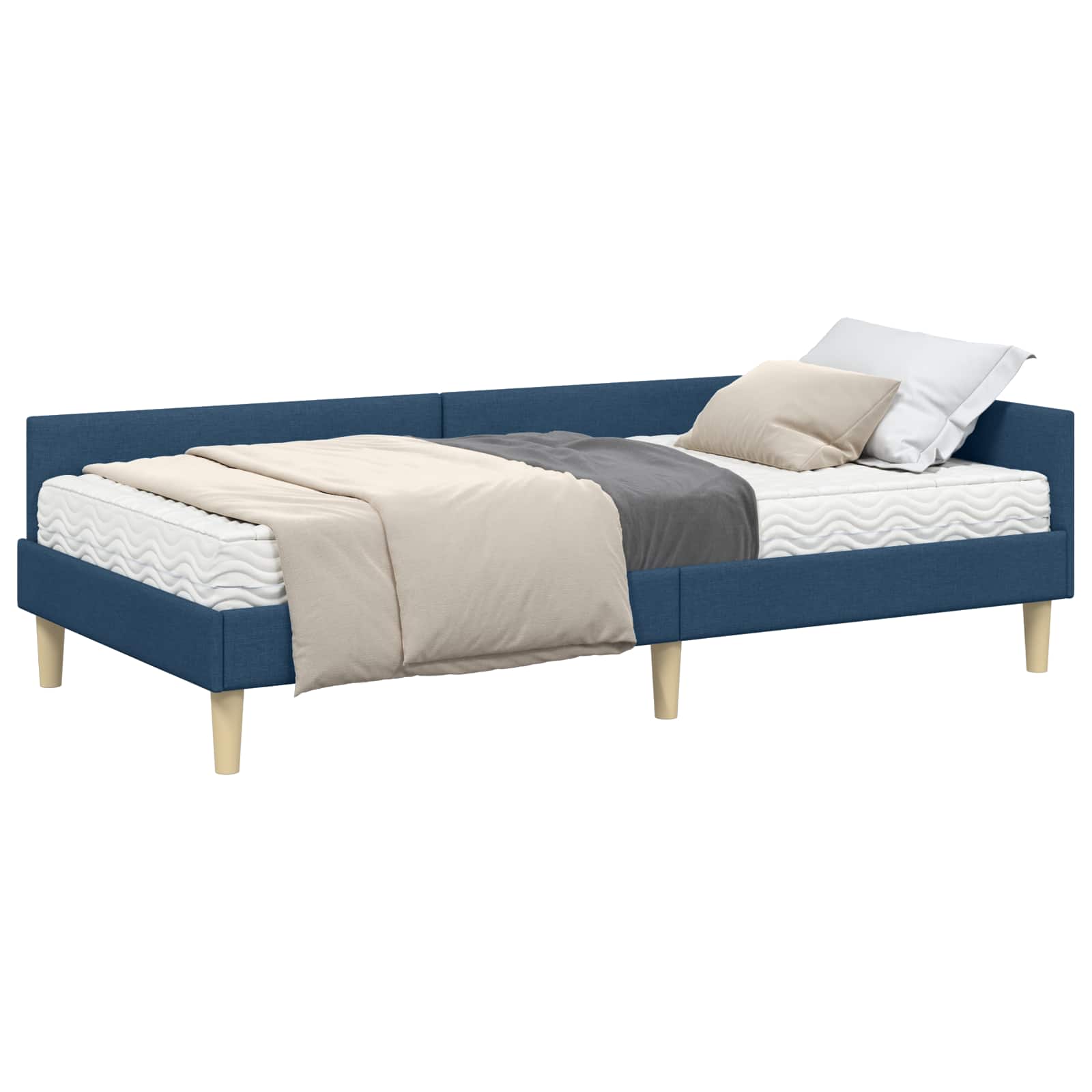 Hoekbedframe Met Matras Anders Met Hoofdeinde 2 Pcs Stof 80 x 200 cm Blauw