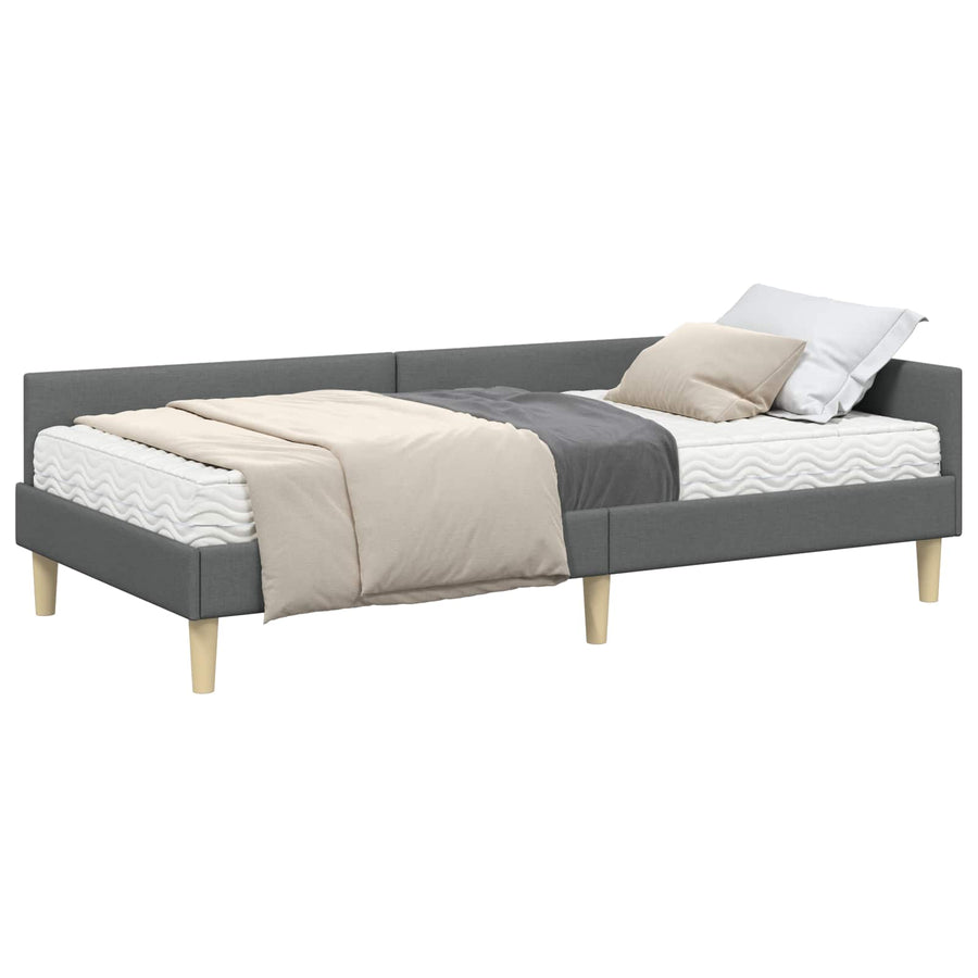 Hoekbedframe Met Matras Anders Met Hoofdeinde 2 Pcs Grijs Stof 90 x 190 cm Donkergrijs