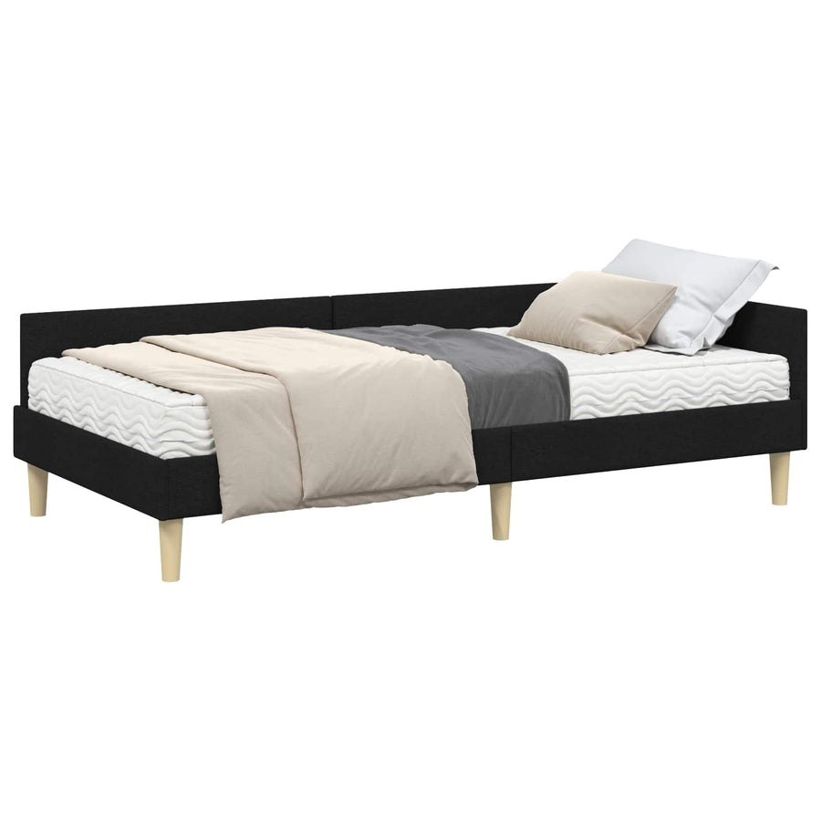 Hoekbedframe Met Matras Anders Met Hoofdeinde 2 Pcs Groen Stof 90 x 190 cm Zwart
