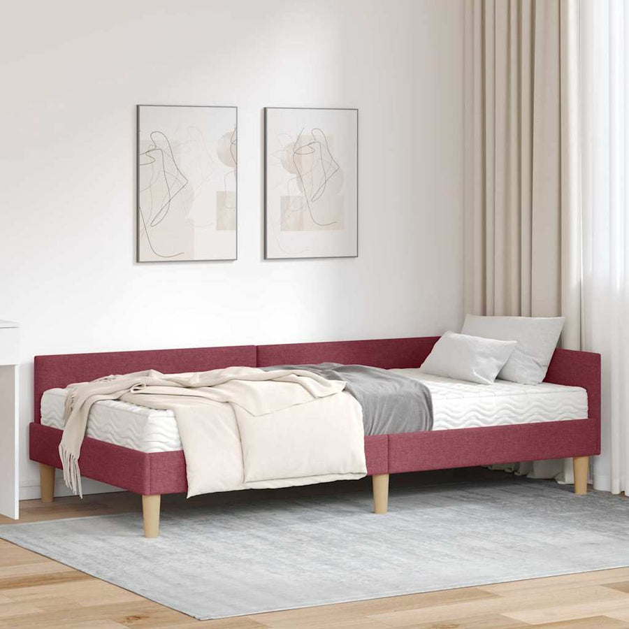 Hoekbedframe Met Matras Anders Met Hoofdeinde 2 Pcs Grijs Stof 90 x 190 cm Wijnrood