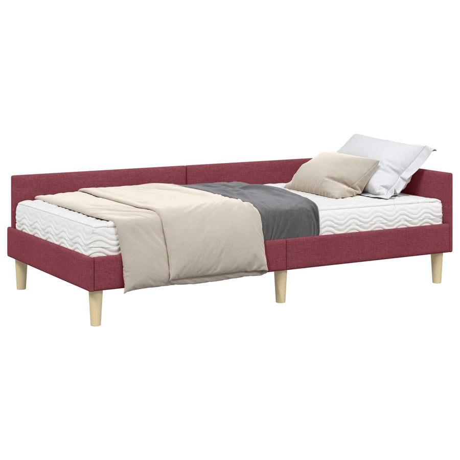 Hoekbedframe Met Matras Anders Met Hoofdeinde 2 Pcs Grijs Stof 90 x 190 cm Wijnrood