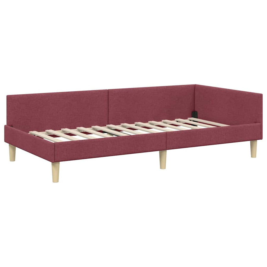 Hoekbedframe Met Matras Anders Met Hoofdeinde 2 Pcs Grijs Stof 90 x 190 cm Wijnrood
