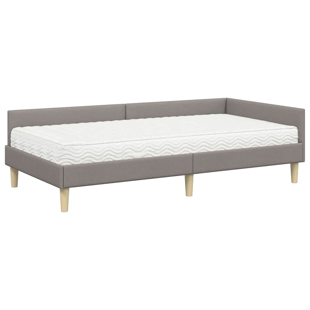 Hoekbedframe Met Matras Anders Met Hoofdeinde 2 Pcs Stof 90 x 190 cm Taupe
