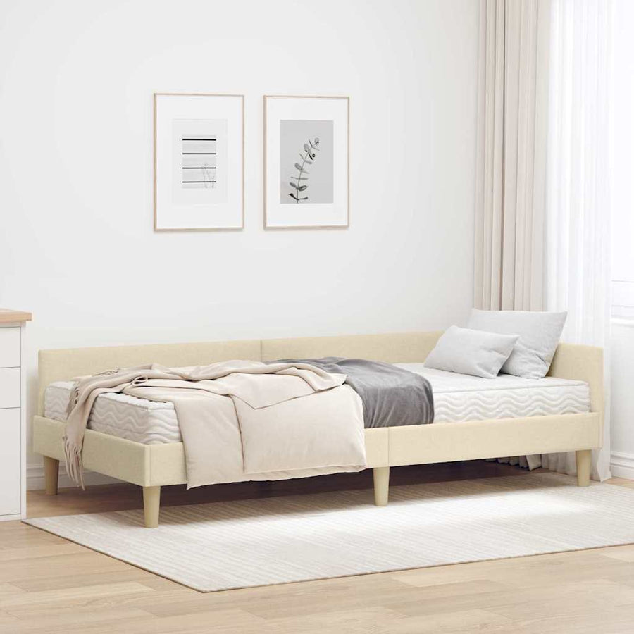 Hoekbedframe met Matras met matras 2 pcs Crème Stof