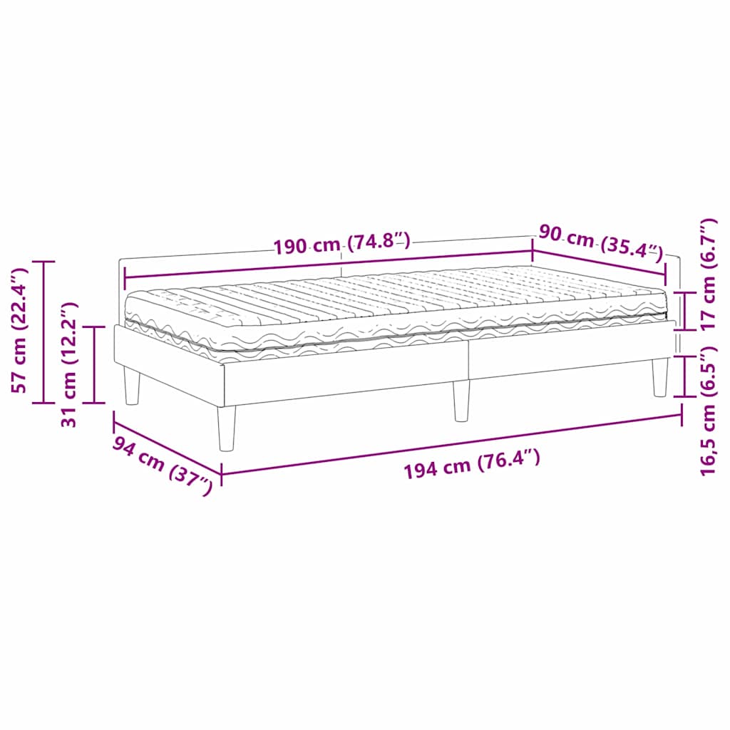 Hoekbedframe met Matras met matras 2 pcs Crème Stof