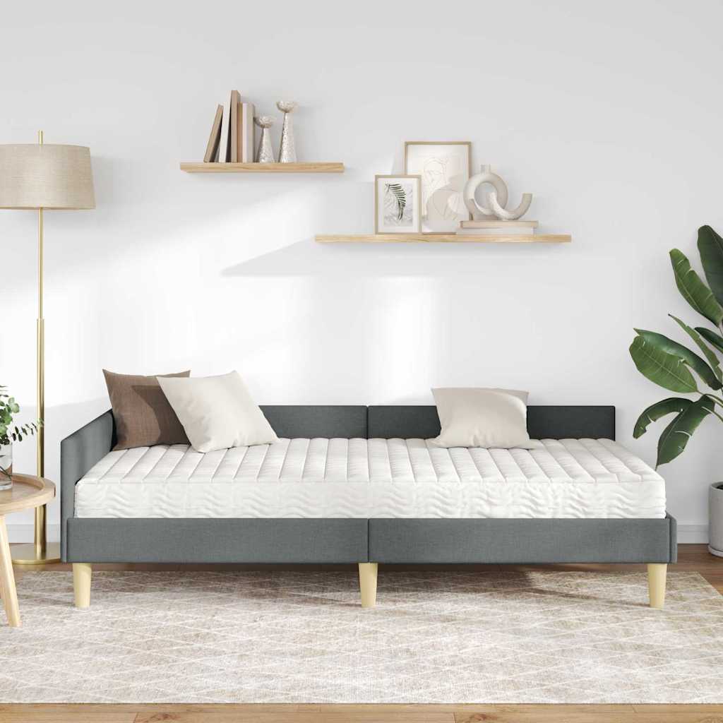 Hoekbedframe Met Matras Anders Met Hoofdeinde 2 Pcs Grijs Stof 90 x 200 cm Donkergrijs