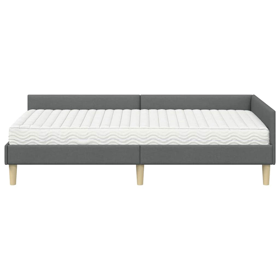 Hoekbedframe Met Matras Anders Met Hoofdeinde 2 Pcs Grijs Stof 90 x 200 cm Donkergrijs