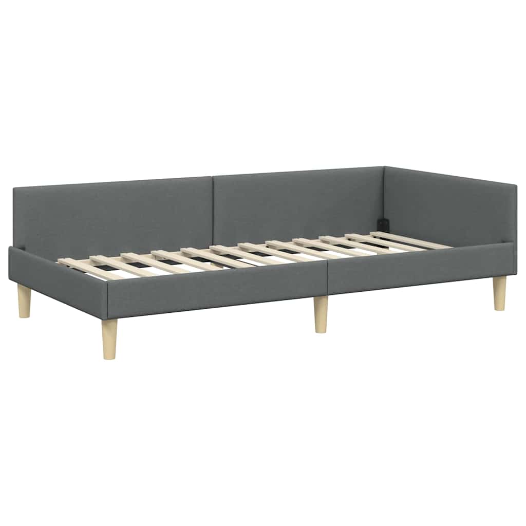 Hoekbedframe Met Matras Anders Met Hoofdeinde 2 Pcs Grijs Stof 90 x 200 cm Donkergrijs
