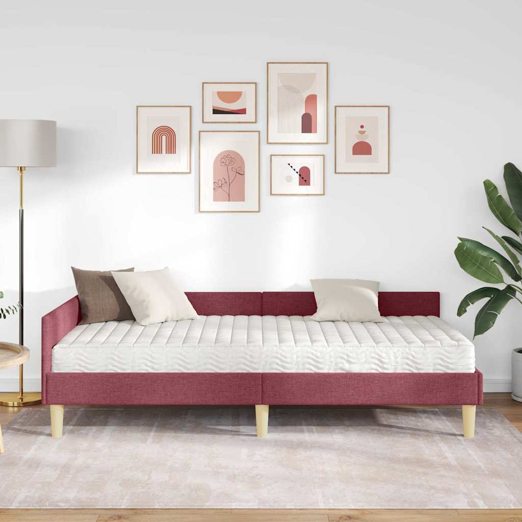 Hoekbedframe Met Matras Anders Met Hoofdeinde 2 Pcs Grijs Stof 100 x 200 cm Wijnrood